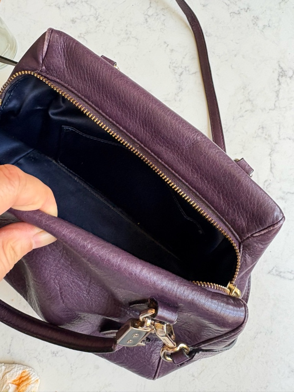 Coach Plum Leather Satchel Handbag - Elegant Purple Shoulder Bag - Picture 4 of 13